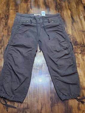 Paris Blues Cargo Capri 11 Brown Y2K Low Rise Cinch Hem Ruched Brown Vintage